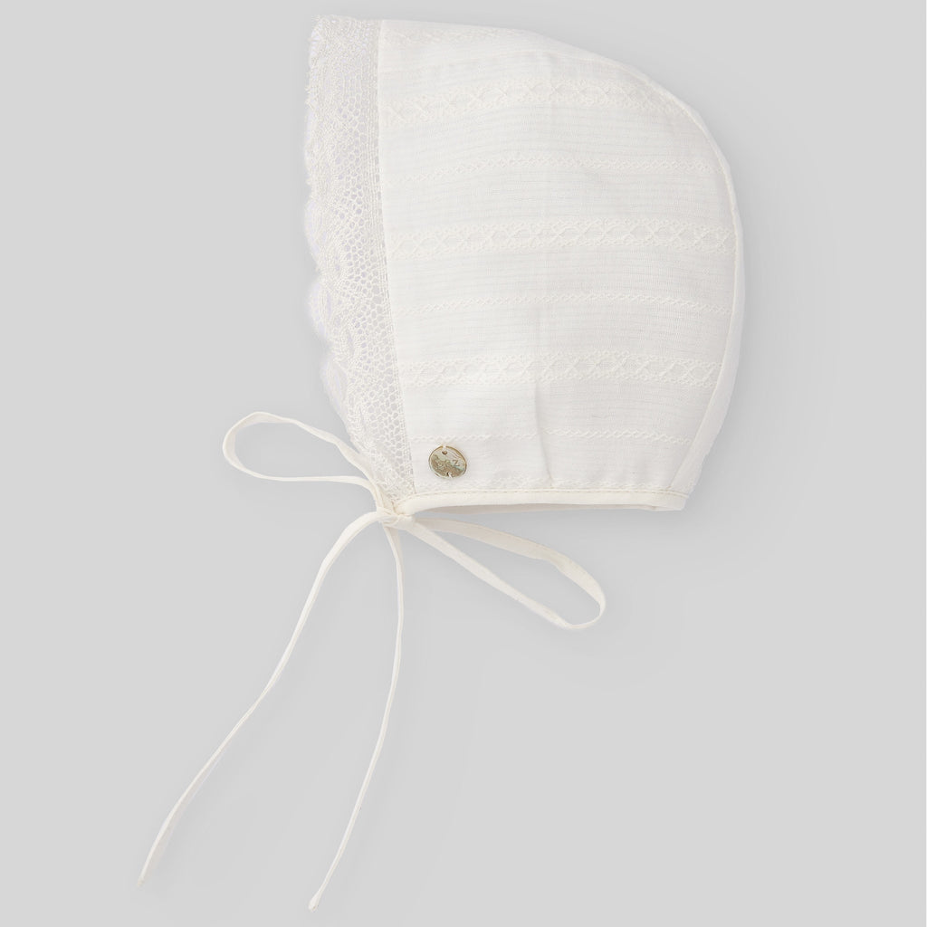 Ivory Cotton and Lace Baby Bonnet