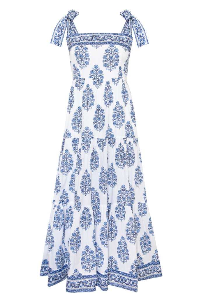 Blue pattern dress on white background