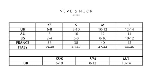 neve & noor size chart for dresses 