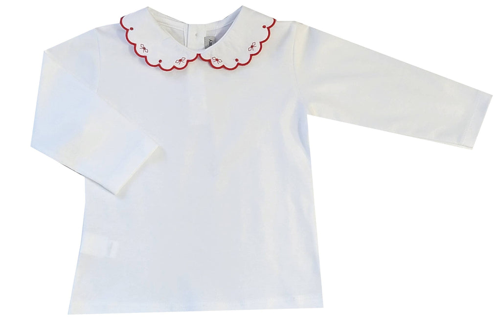Red Bow Scalloped Pima Cotton Girl Top