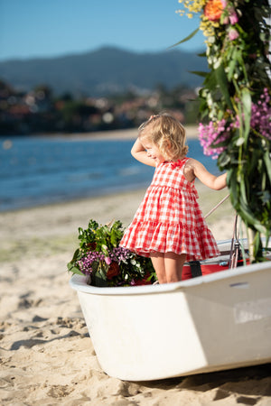 foque red and white checkered dress