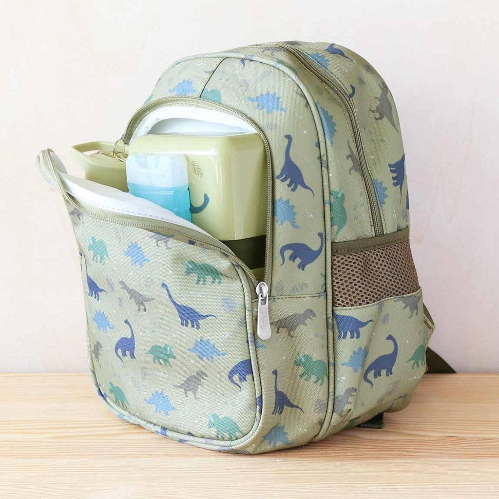double zipper kid book bag with dinosaurs