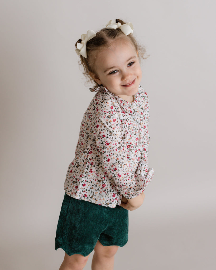 red holiday floral shirt for girls 