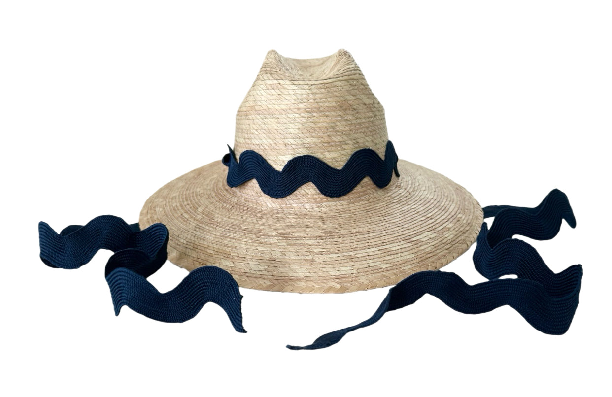 Navy Rac Petunia Girl's Sun Hat | Navy Ric-Rac Ribbon - La Mère Village