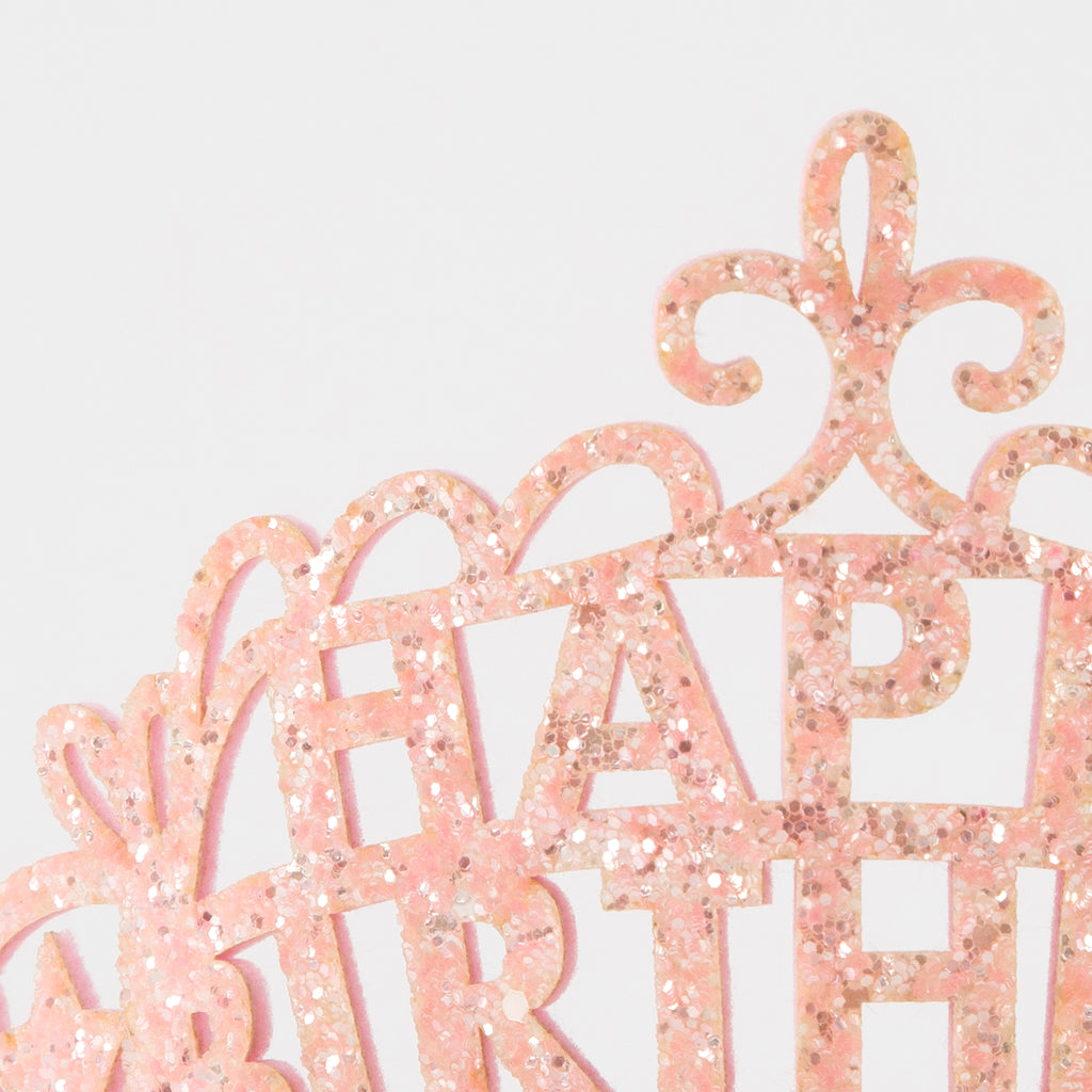 Closeup of glitter on Pink Tiara