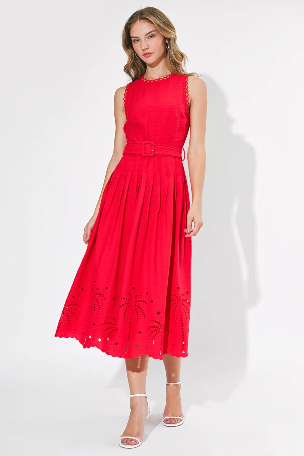Neve Embroidered Midi Dress | Red