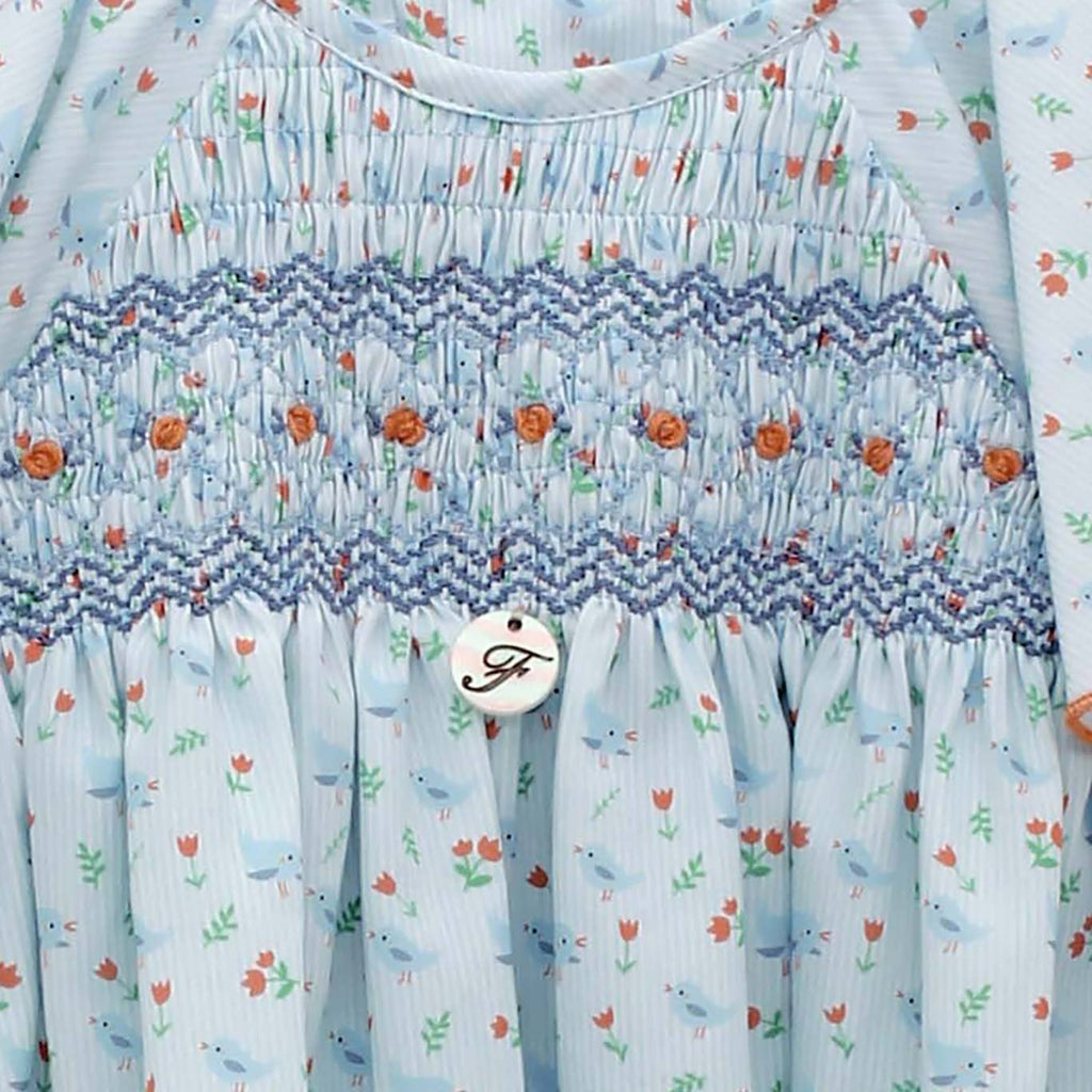 smocked embroidered dress