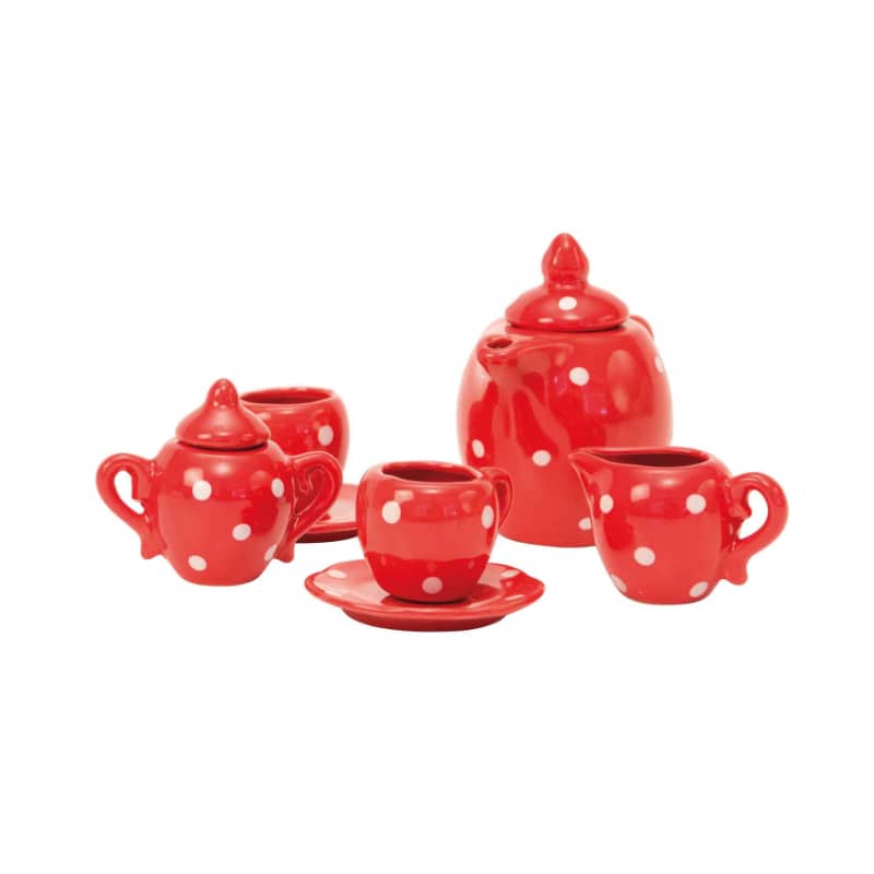 red and white tea set