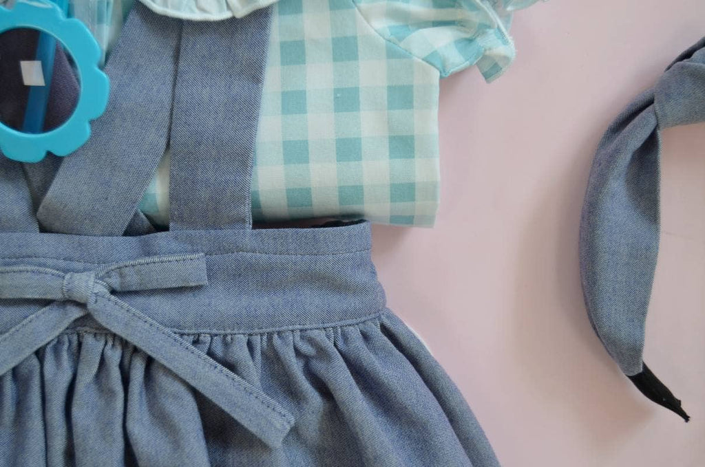 blue denim  skirt with  straps