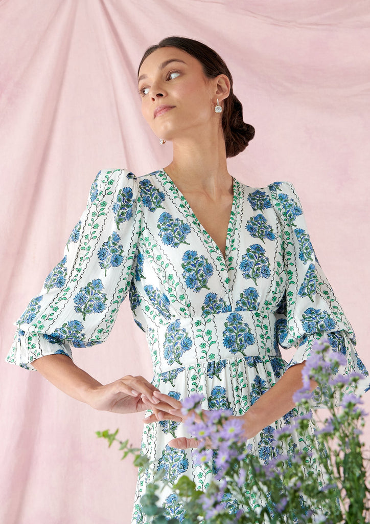 Sophia Dress By Neve & Noor | Floral Marine - La Mère Village