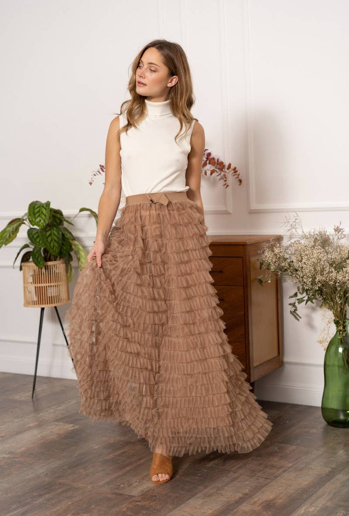 long skirt with a sheer overlay 