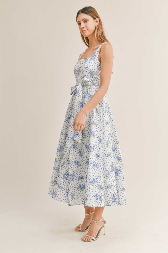  Blue  and white Floral Midi Dress